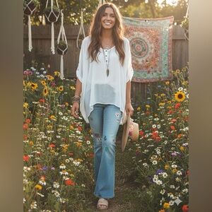 Kaitlyn size S sheer ethereal white blouse flowy Bohemian cover up hippie vibes